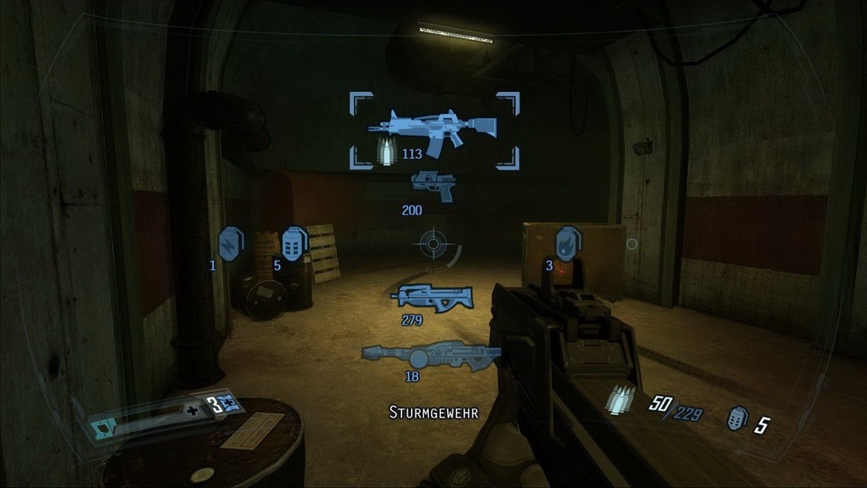 Das Waffenauswahlmenü zeigt alle Waffen, die Beckett bei sich trägt