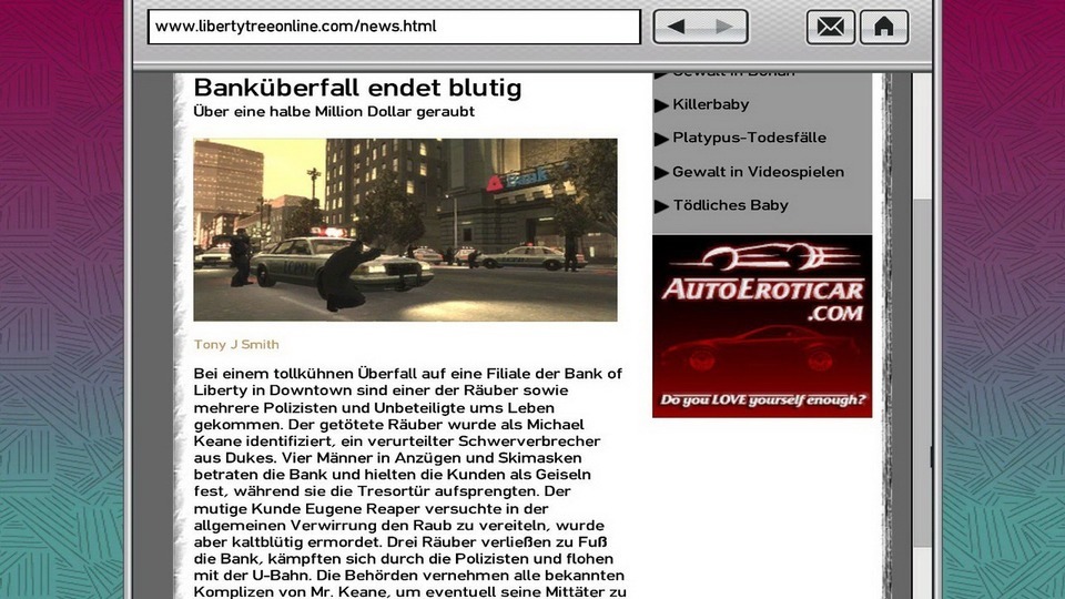 Im virtuellen Internet sind auch Artikel über Nikos Verbrechen zu finden