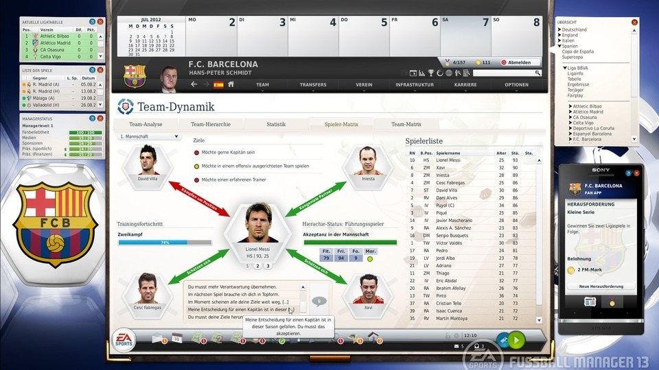 Die Spieler-Matrix beschreibt die Beziehungen zwischen den jeweiligen Mannschaftskollegen